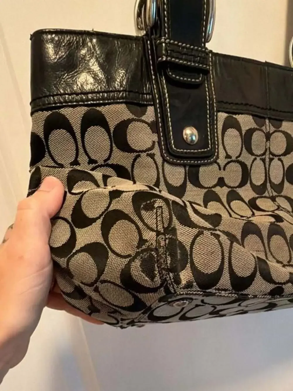 Coach Signature Canvas and Patent Leather Shoulder Bag
